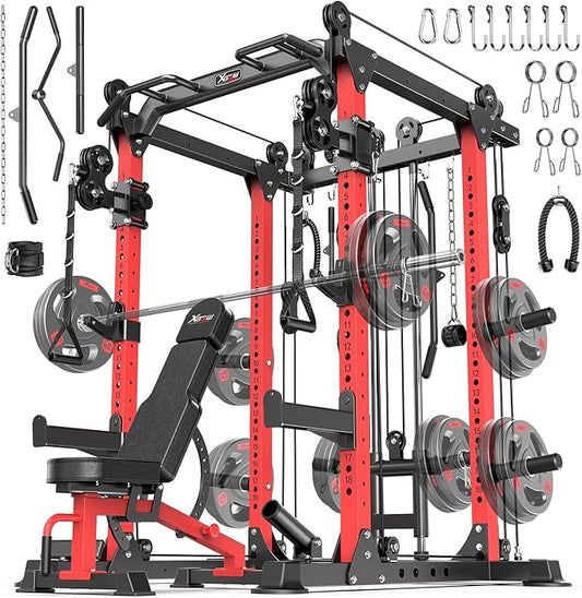 Power Rack Power Cages Multi-Function Squat Rack with Cable Crossover System Selectable More Training Attachment Weight Cage for Garage Home Gym