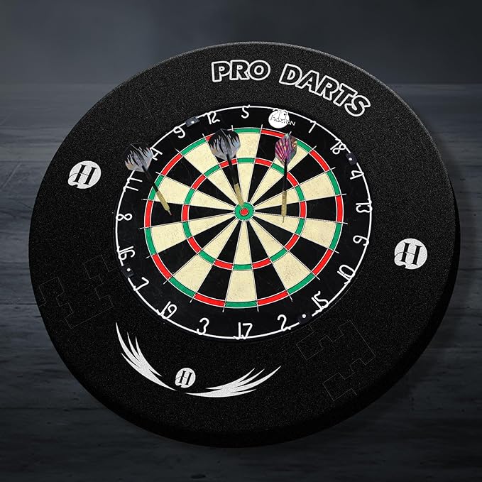 Bristle Dart Board Set, Professional Dart Board 18" with 6pcs 18g Darts Outdoor Dartboard Set, Compressed Sisal Metal Wire Board with Rotating Number Ring