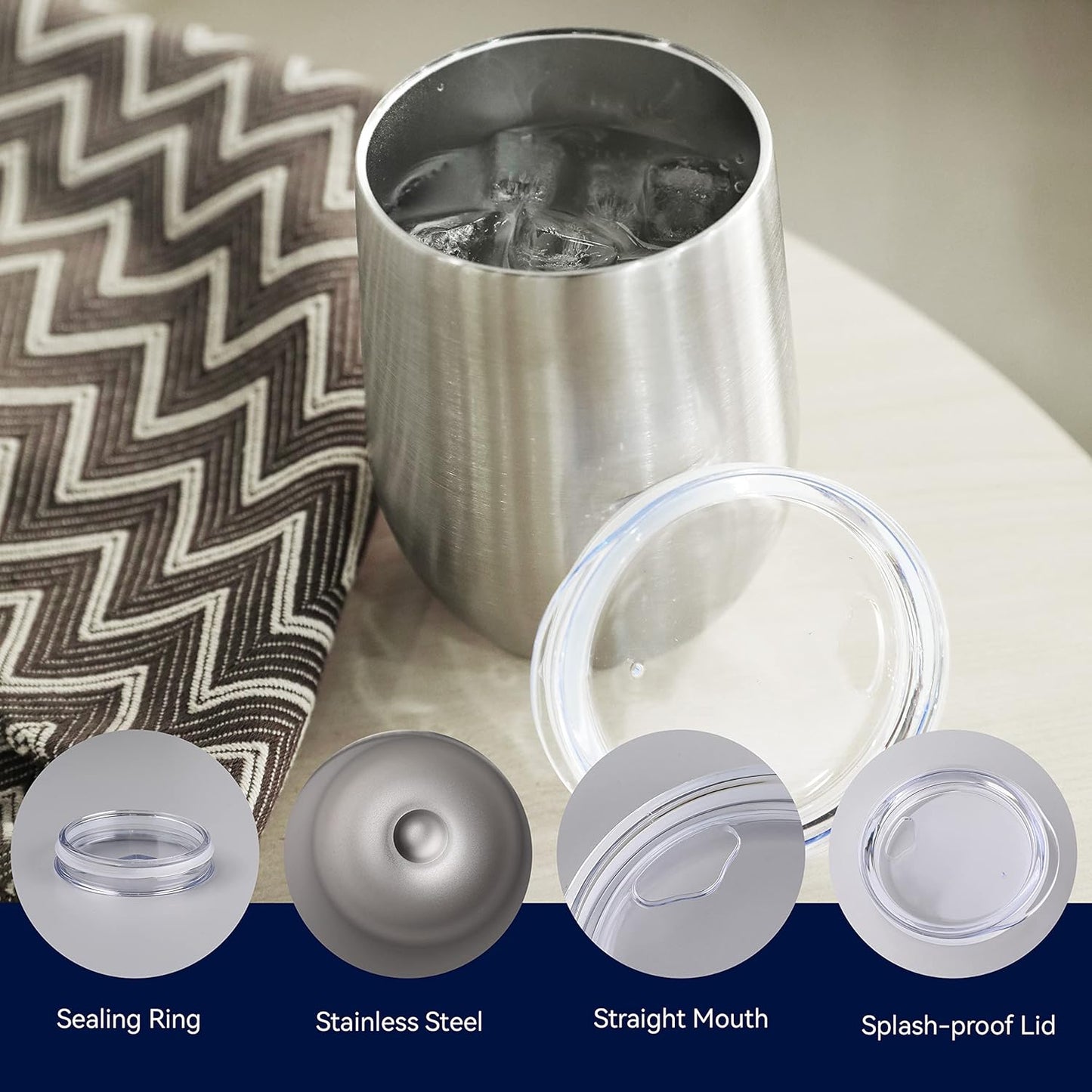 DOMICARE Stainless Steel Wine Tumbler Bulk with Lid, Personalized Insulated Tumblers Set, 12oz Travel Coffee Cups Pack of 8, ss steel