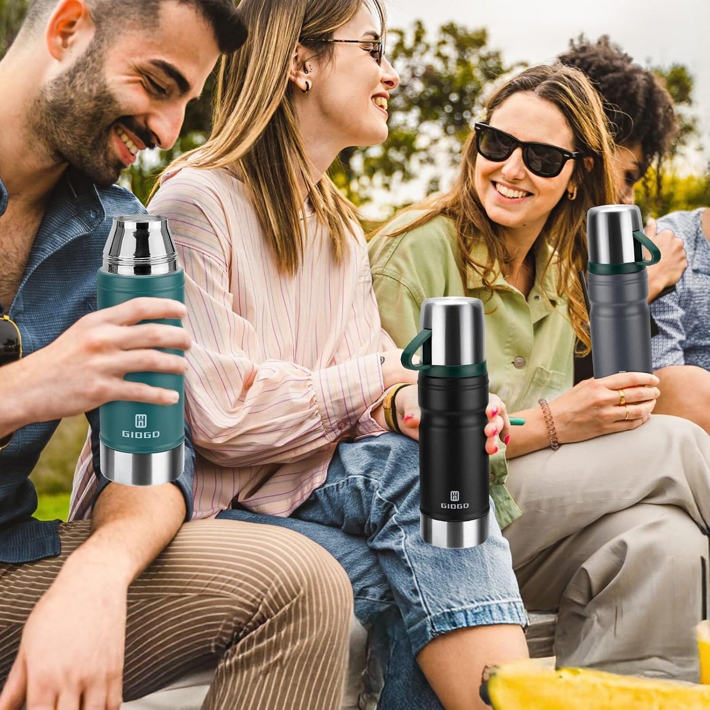 Vacuum Insulated Water Bottle Thermo Water Flask with Cup 680ml/23oz Stainless Steel Thermal Water Bottles Thermo for Hot and Cold Drinks Coffee Water(Light Gray,Single)