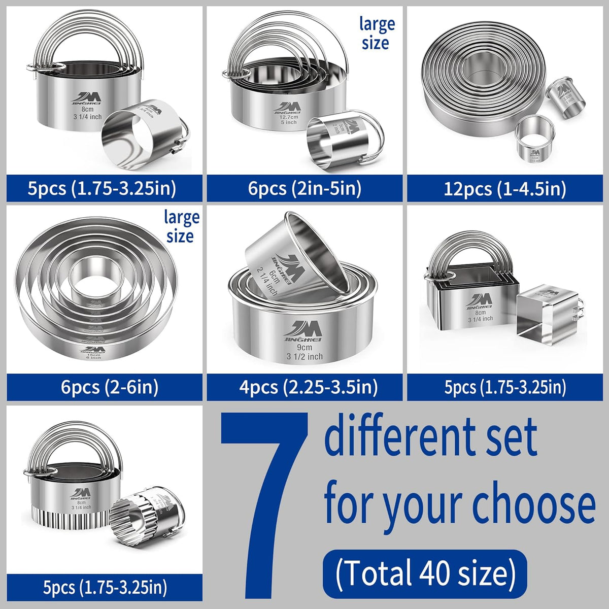 M JNGMEI 4 Pieces Stainless Steel Cookie Cutter Set Biscuit Cutter 2.25inch, 2.75inch, 3.25inch,3.5inch Biscuit Plain Edge Round Cutters Sizes Shape Molds Multiple Sizes