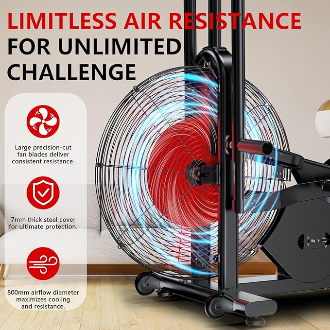 Air Bike, Wenoker Exercise Bike Air Resistance Stationary Bike for Home, Indoor Bike with Dual Action Handlebars, APP Connection Customizable Monitor
