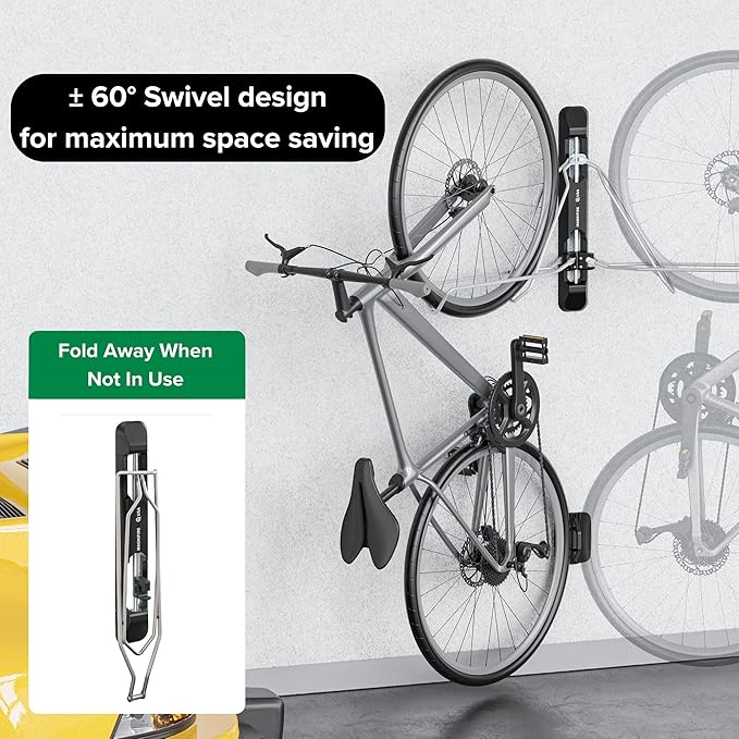 Bicycle Rack for Garage and Indoor Use, Adjustable, Foldable Bike Rack Set of 2 - Wall Mount for Road, Hybrid, Small Mountain, BMX Bikes - Secure and Space Saving Bike Storage (2 Pack)