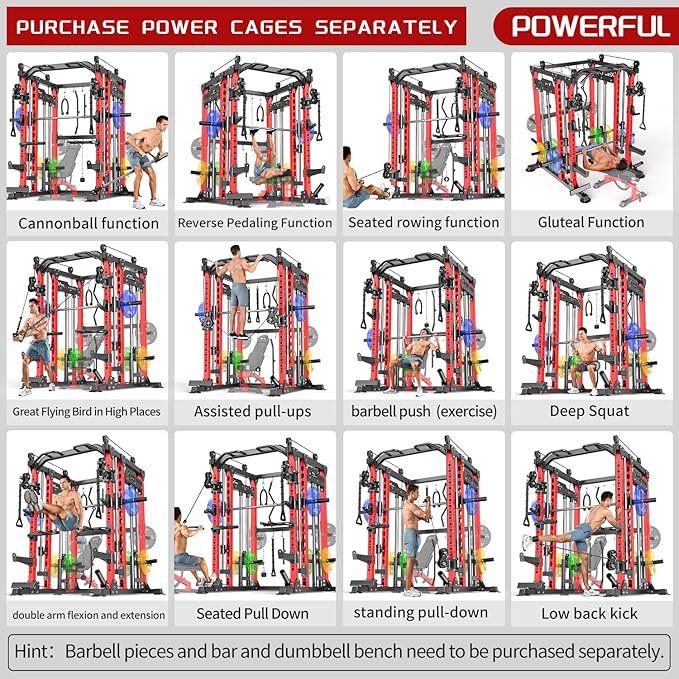 Power Cage,1600lbs Multi-Function Power Rack with Adjustable Cable Crossover System and More Training Attachment, Weight Cage for Home Gym