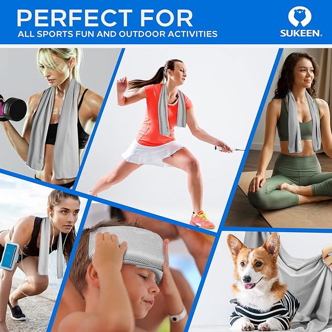 Sukeen Cooling Towel,Instant Evaporative Cooling for Sports,Yoga,Golf,Gym,Neck,Workout and More(40”x 12”)