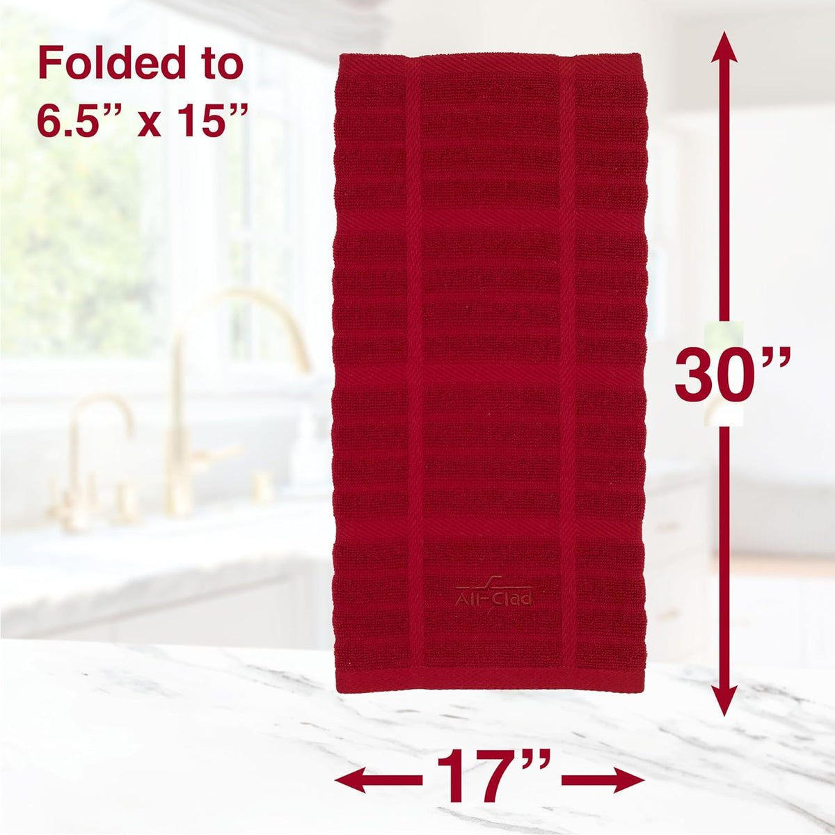 All-Clad Solid Kitchen Towel: Highly Absorbent, Super Soft Long Lasting - 100% Cotton, 17"x30" Tea Towel for Cleaning & Drying Dishes, Pans, Glassware, or Countertops, (1-Pack), Chili