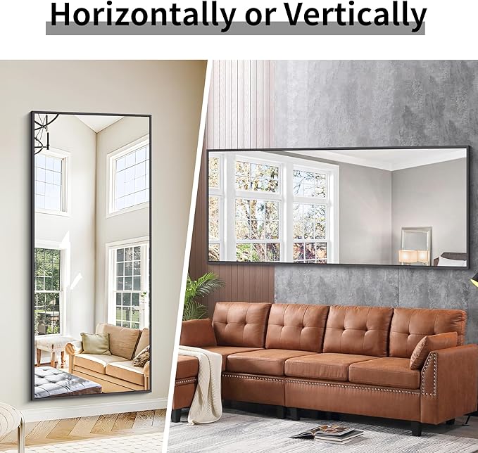 Black Bathroom Mirror for Wall, 72x30 Inch Rectangle Mirrors with Metal Frame, Modern Vanity Wall Mirror Decor for Entryway Hangs, Bathroom Living Room Horizontal or Vertical