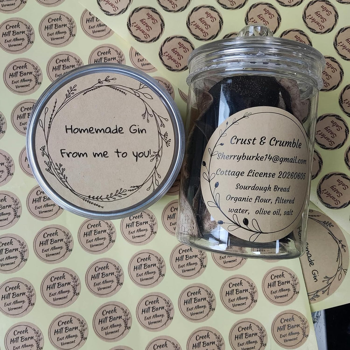 Custom Stickers Kraft Paper Labels Personalized Withe Text, Business Logo Customized Food Jars Labels Bakery Label Sticker Package Favor Canning Circle 100pcs (Style 3)