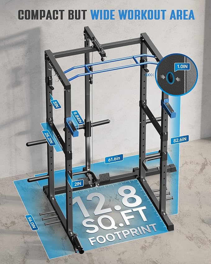 Sportsroyals Power Cage,1600lbs Multi-Function Power Rack with Adjustable Cable Crossover System and More Training Attachment, Weight Cage for Home Gym