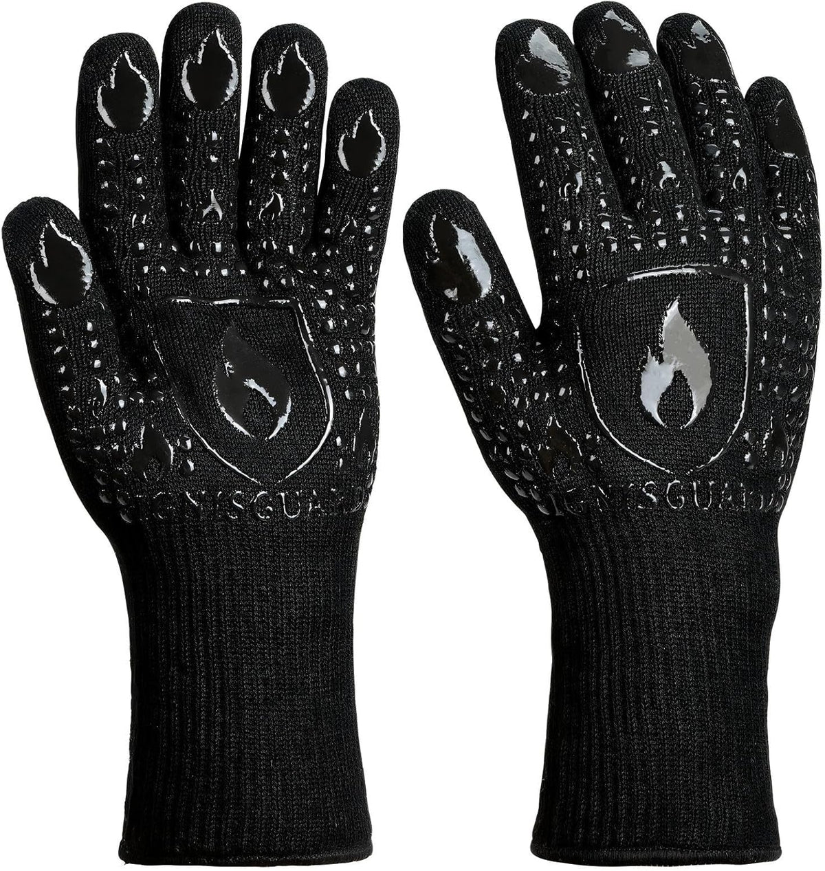 BBQ & Grill Gloves, Oven Gloves, 1472°F Silicone Oven Mitts Heat Resistant Grilling Gloves Fireproof Non-Slip for Barbecue Cooking Baking Smoking, 1-Pair Black（M）