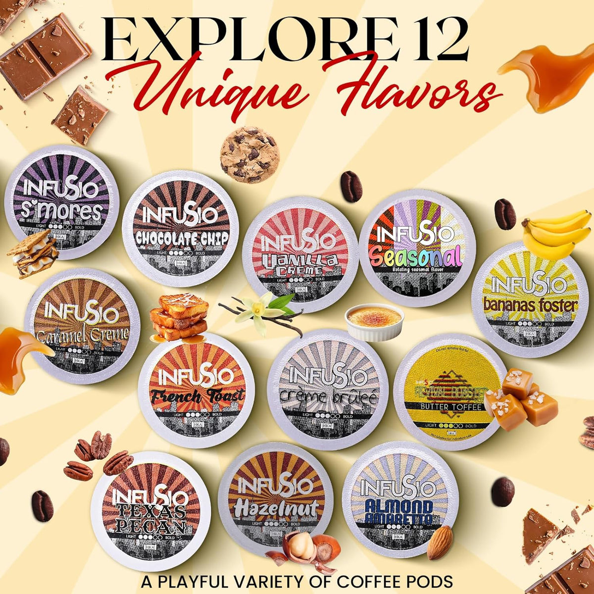 InfuSio Texas Pecan Coffee pods, Single Serve Coffee Pods for Keurig K Cups Brewers - Premium Roasted 96 count