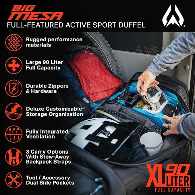 Wildhorn Big Mesa 90L MTB Gear Bag - Lightweight & Waterproof Duffel, Mountain Bike Duffle Bag, Ideal for Gym, Travel, Biking, Motorcycle, and Sports