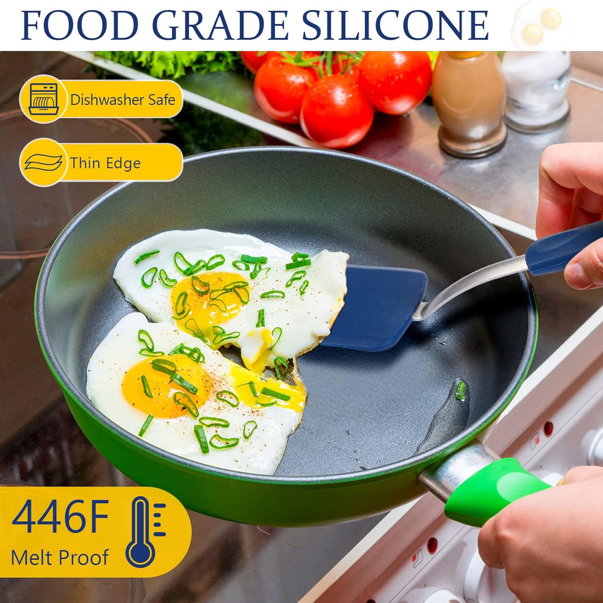 Silicone Cookie Spatula Turner 2 Pack Mini Brownie Spatula Flexible Kitchen Small Silicone Turner for Nonstick Cookware Heat Resistant No Scratch Flipper for Egg Pancake(Gray, Blue)