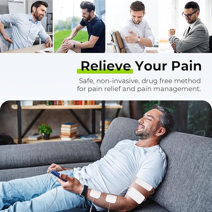 AUVON 3-in-1 TENS Unit Muscle Stimulator, EMS Massage Machine with 40 Intensities for Gradual Shoulder, Sciatica, Back Pain Relief, 24 Modes Rechargeable Electronic Pulse Massager with 12 TENS Pads