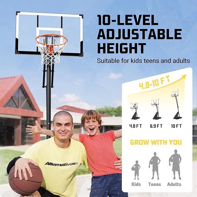 Aimking Basketball Hoop Outdoor 3.3-10FT 5s-Rapid-Adjustable, 40/44 inch Shatterproof Backboard & Enlarged Base, Portable Basketball Hoop & Goal for Kids/Adults/Families in Poolside/Backyard/Indoor