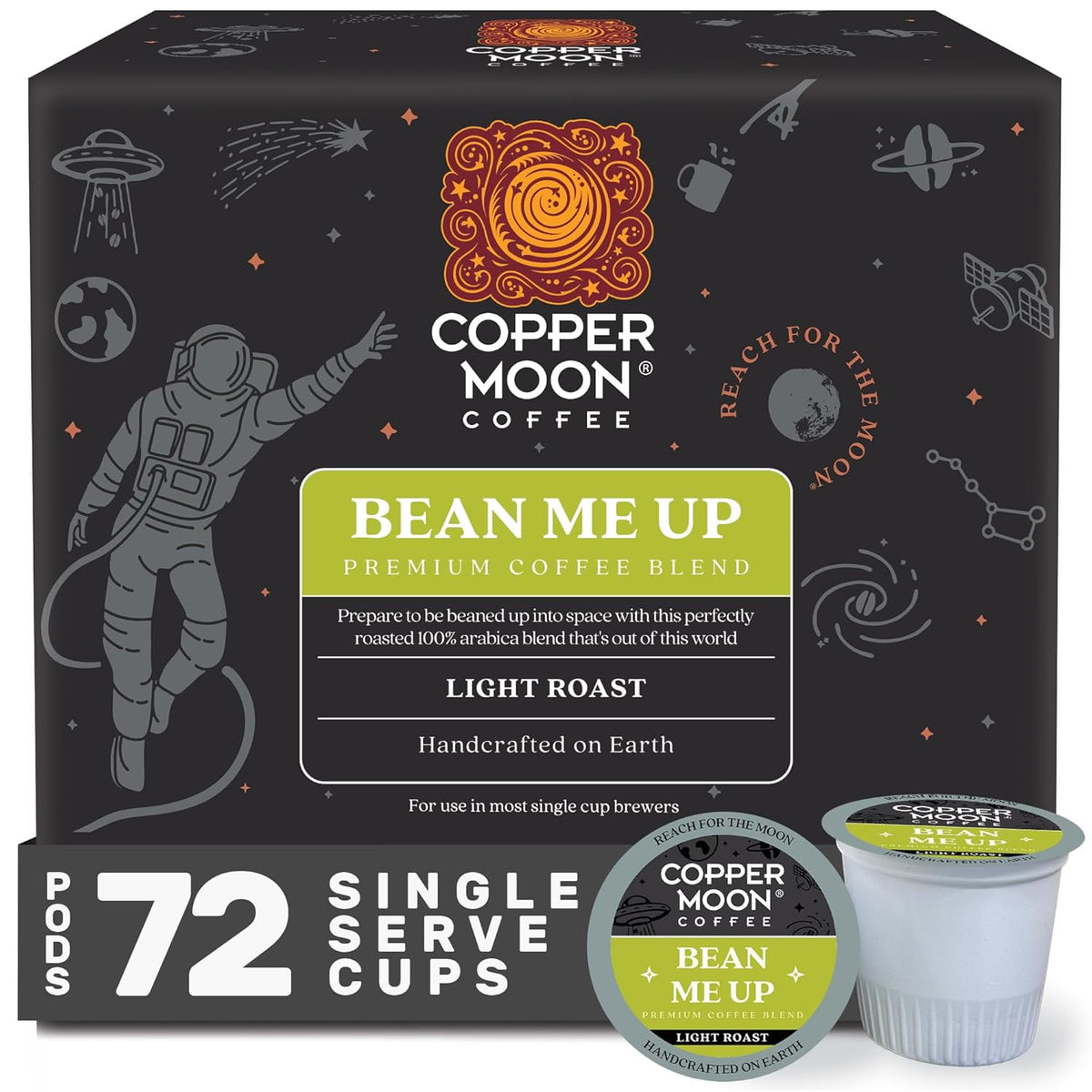 Copper Moon Single Serve Coffee Pods for Keurig K-Cup Brewers, Light Roast, Bean Me Up Blend, 72 Count