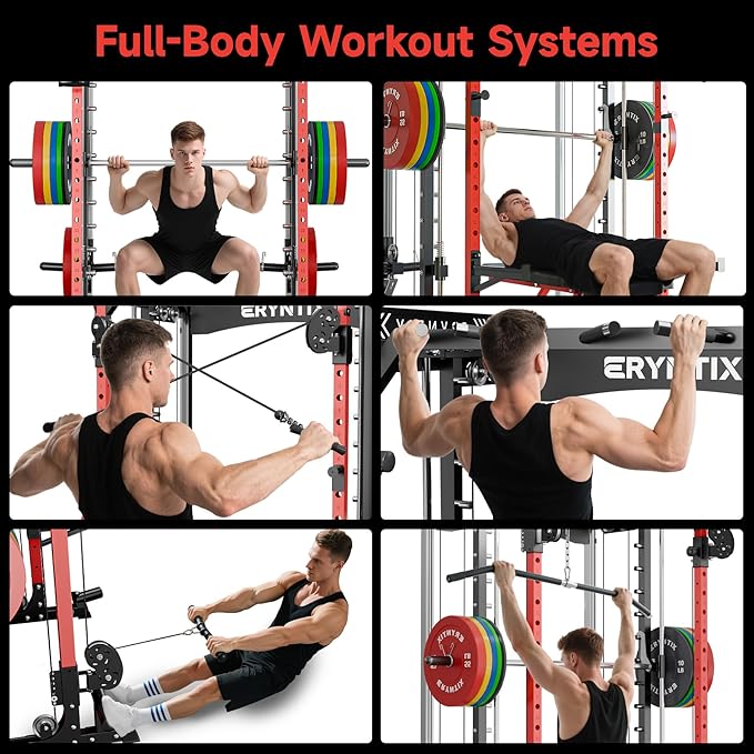 Smith Machine Power Rack | All-in-One Power Cage with Adjustable J-Hooks, Squat Rack for Home Gym, Cable Machine & Pull-Up Bar | Home and Garage Gym Equipment for Strength Training