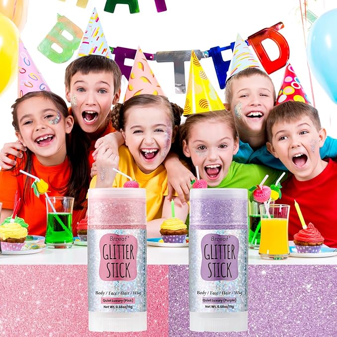 Brzeaf Pink Glitter Stick, Not Greasy & Long Lasting, Chunky Glitter for Face/Body/Hair/Eyes/Lip, Singer Concert Music Rave Halloween Festival, Glitter Stick Makeup & Face Glitter Gel for Women Men