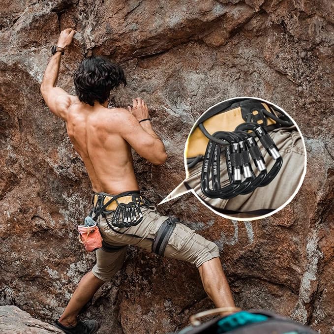 BEIFENG 25KN Auto Locking Carabiner - UIAA Certified Heavy Duty Climbing Carabiners for Rock Climbing, Camping, Rappelling, Hunting, Rescue Equipment - Professional Carabiner Clips (Black)