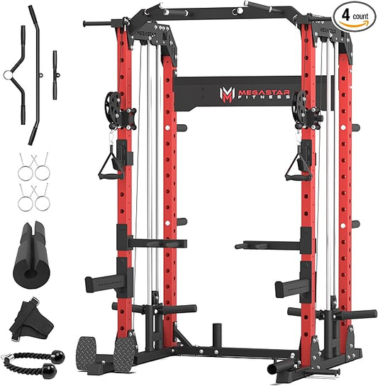 Power Rack for Home Gym – 2000LB Capacity Multifunction Squat Rack with Cable Crossover, Includes 16 Professional attachments for Home Gym Strength Training, P63 Rampage