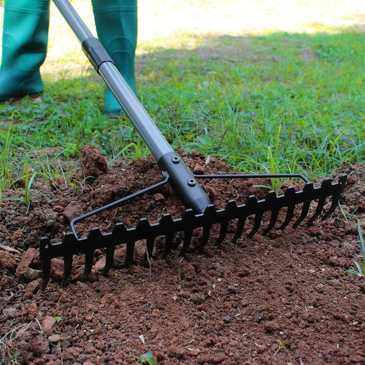 Walensee 5.4FT Bow Rake Heavy Duty Garden Rake with Stainless Steel Handle, 17 Steel Tines Garden Tool for Loosening Soil Gathering Leaf Leveling Lawn Farming Land Management Yarn Thatch Rakes