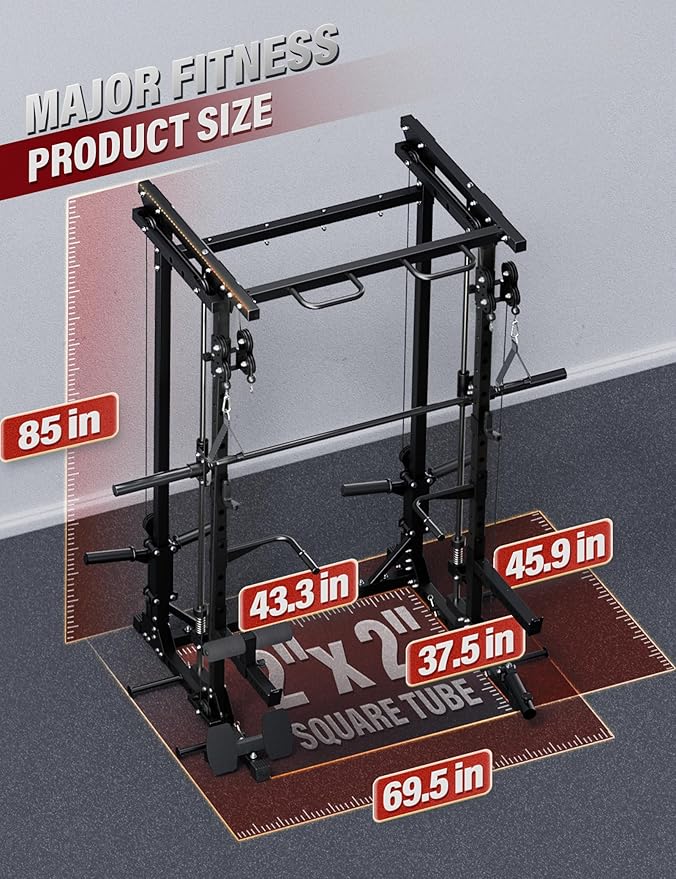 MAJOR FITNESS Drone3 Smith Machine, All-in-One Home Gym Power Rack with Cable Crossover, Pull-Up Bars, T-Bar & Squat Station, Heavy-Duty Full-Body Workout for Strength Training