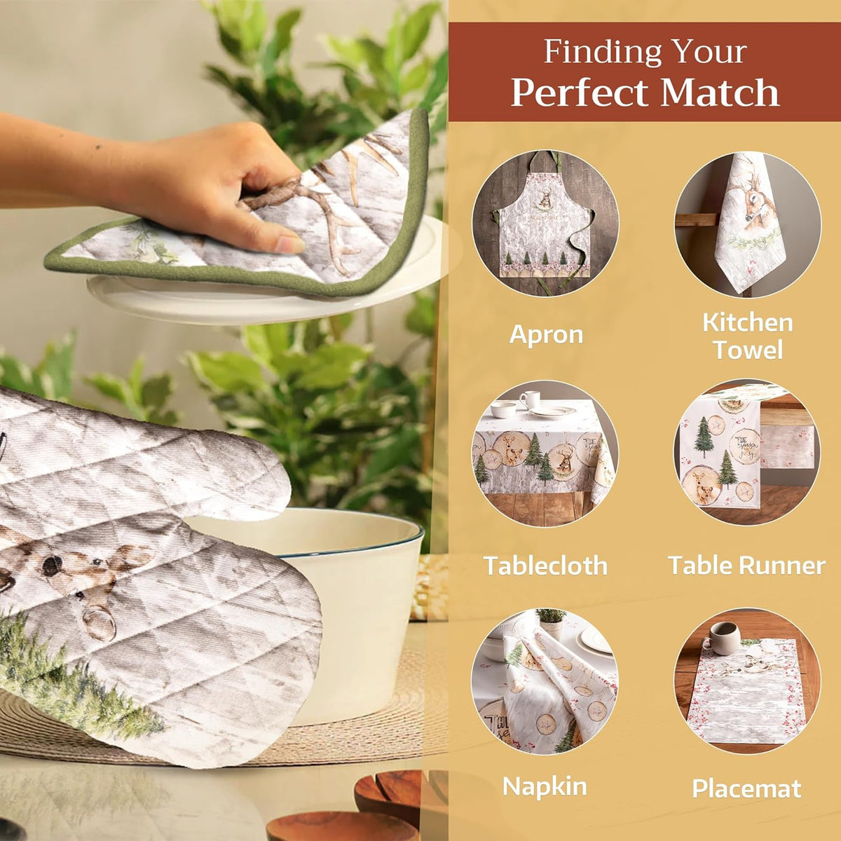Maison d' Hermine Oven Gloves 100% Cotton Oven Mitt 7" x 13" with Loop Heat Resistant, BBQ, Cooking Gloves, Baking, Grilling, Kitchen, Handling Hot Pans (Pack of 1, Mountain Life)
