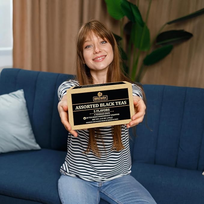 BREWIX Premium Assorted Black Tea Sampler Gift Box with 5 Flavors (20 Pyramid Indivdidually Wrapperd Tea Bags) | Tea Gift Set & Variety Pack | Gifts for Women & Men, Tea Set