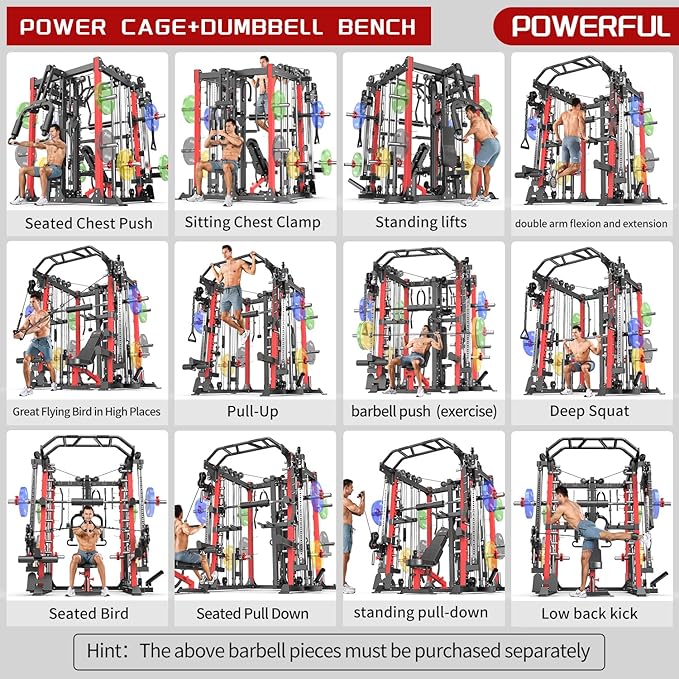 Power Cage,1600lbs Multi-Function Power Rack with Adjustable Cable Crossover System and More Training Attachment, Weight Cage for Home Gym