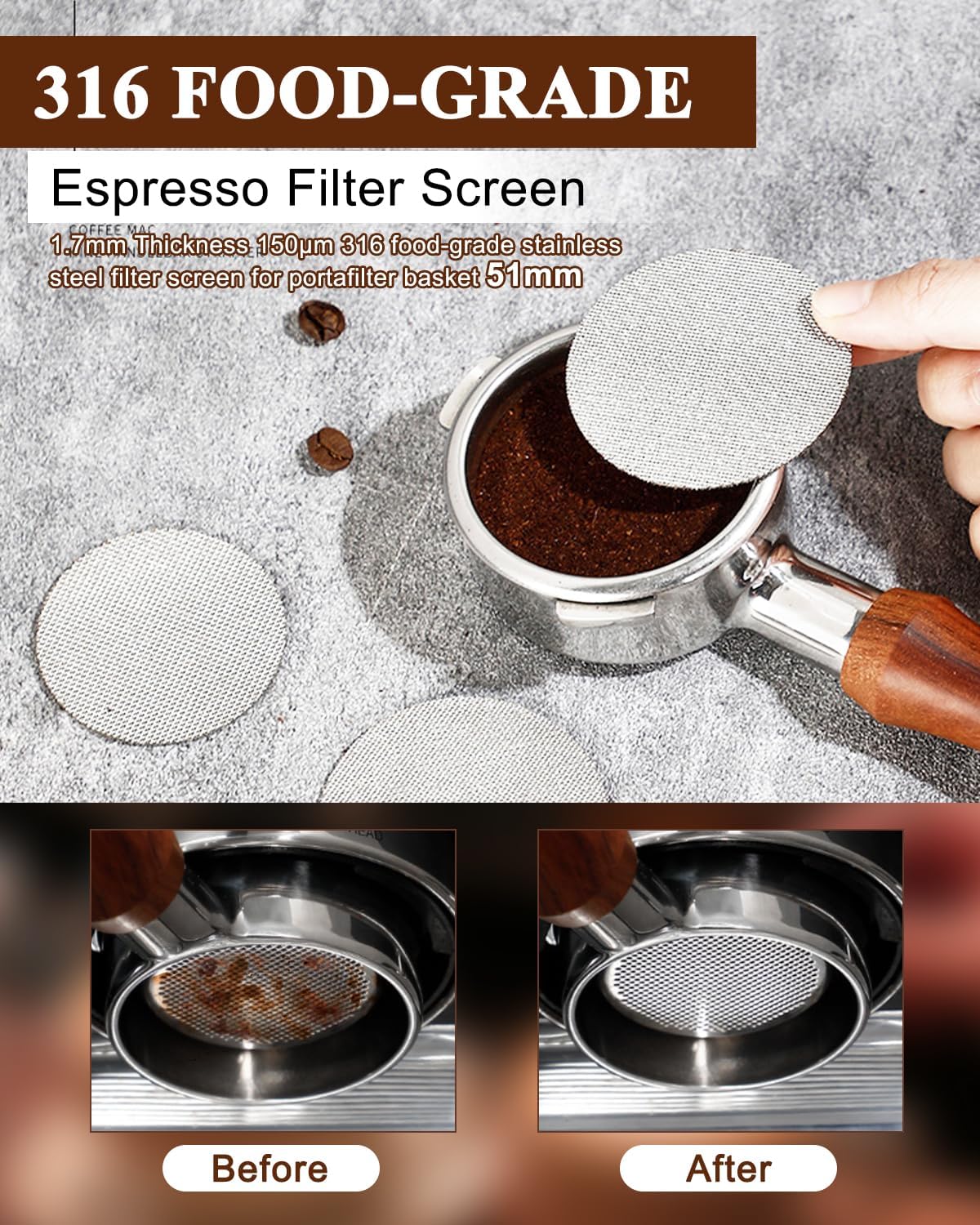 51mm Espresso Accessories Kit, Coffee Distributor and Tamper Leveler, WDT Tool and Dosing Funnel Set, Puck Screen & Tamper Mat,Fits 51 mm Espresso Machines and Portafilters