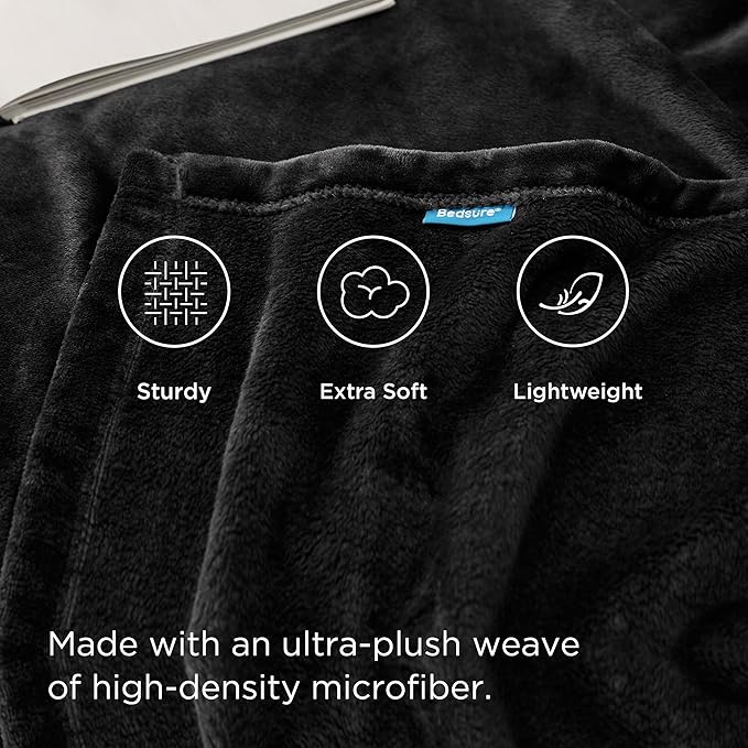 Bedsure Fleece Bed Blankets Full Size Black - Soft Lightweight Plush Fuzzy Cozy Luxury Blanket Microfiber, 84x90 inches