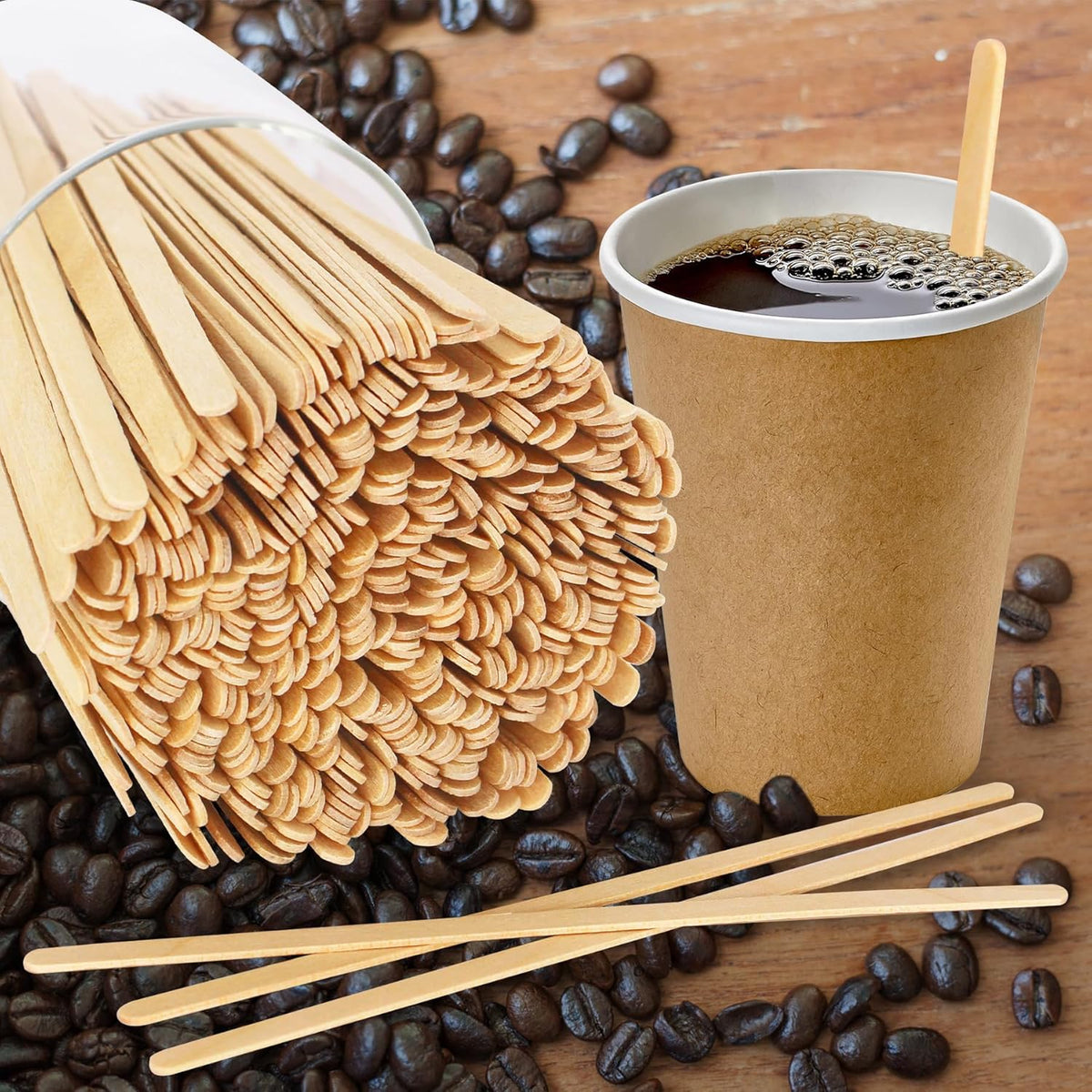 Sugormek1000PCS 5.5 IN Wooden Coffee Stirrers, A+Level Smooth Rounded Edges Disposable Coffee Stir Stick, Wooden Stir Stick for Coffee Cocktail Coffee Bar Accessories DIY Craft Design