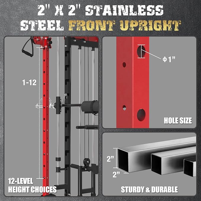 Smith Machine,2200 LBS Squat Rack for Home Gym with Dual Pulley System,Multifunctional Power Rack Cage for Strength Training with More Attachments