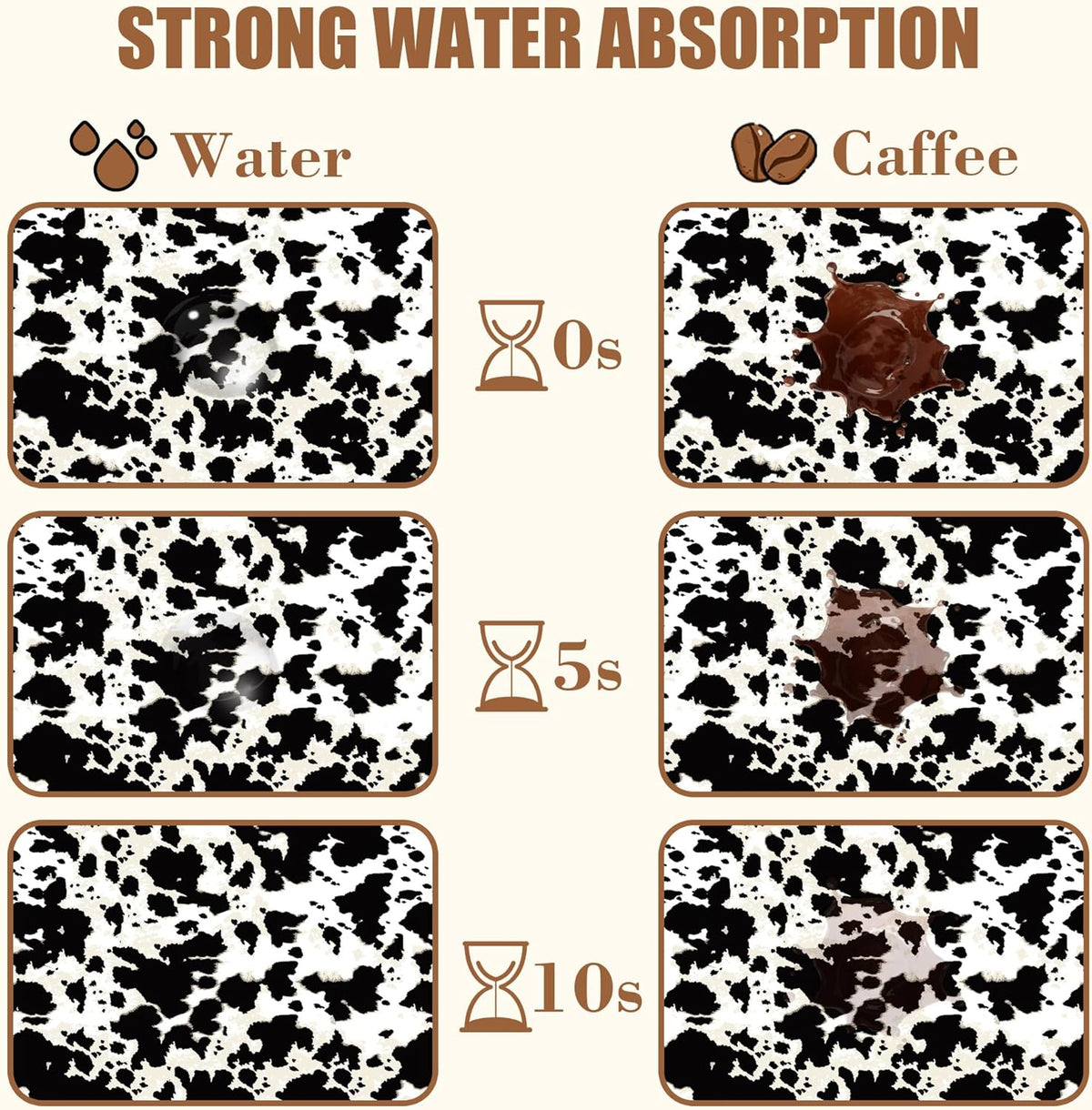 Dish Drying Mat Cow Print Coffee Bar Mat for Countertop Absorbent Hide Stain Rubber Backed Dish Drainer Rack Pad Espresso Machine Dining Room Decoration 11.8 x 19.7 Inch