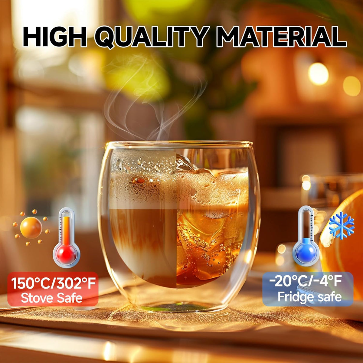 5 Ounces Set of 4 Double Walled Glass Coffee Mugs Insulated Layer Coffee Cups Borosilicate Glass Espresso Double Insulated Clear Glass Coffee Mug for Hot Beverages