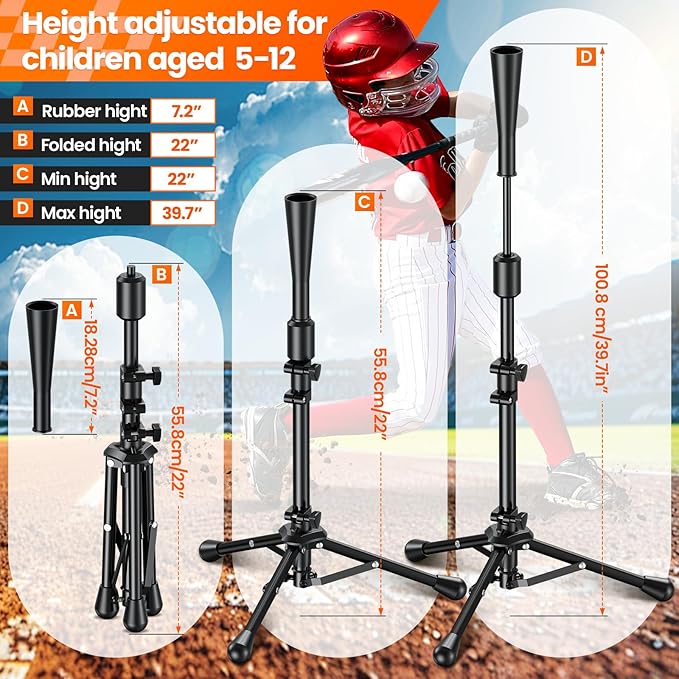 2025 New Upgrade Portable Batting Tee for Baseball/Softball,23.23 to 40.16 Inch Baseball Tee for Kids,Batting Tee,Softball Tee,Youth Hitting Tee,Teeball Tee,Travel Tee,Easy Adjustable Height