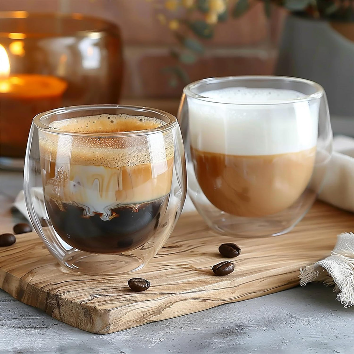 5 Ounces Set of 4 Double Walled Glass Coffee Mugs Insulated Layer Coffee Cups Borosilicate Glass Espresso Double Insulated Clear Glass Coffee Mug for Hot Beverages