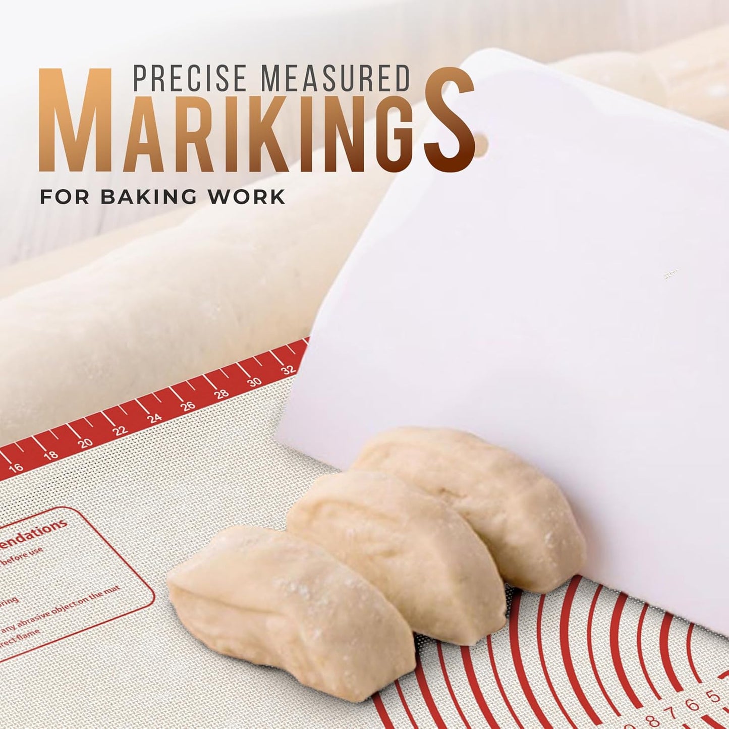 26 * 16 inches Red, Non-Slip Silicone Baking Sheets - Baking Mat with 0.7mm Thickness - Non-Stick Pastry & Cookie Mat for Kitchen Counter for Rolling Out Dough with Measurements.