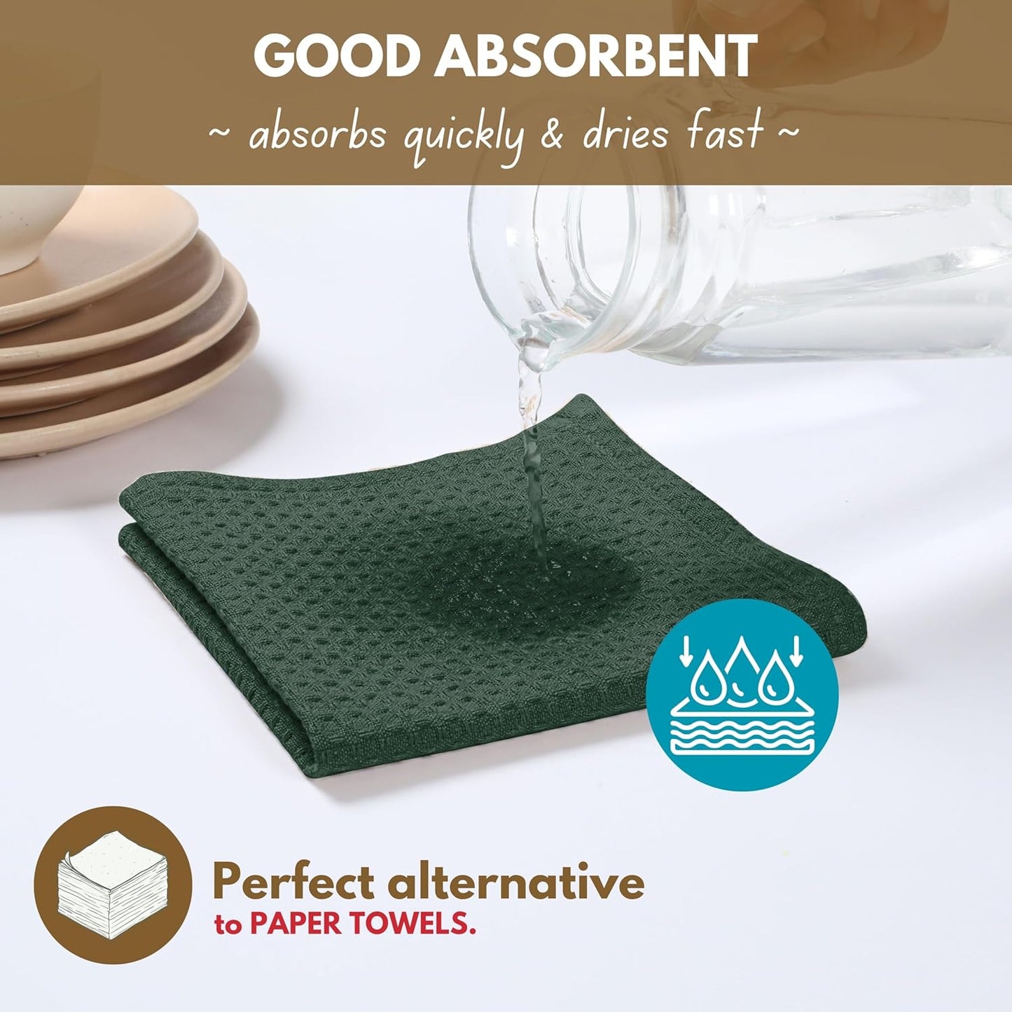 Native Fab 18 Pack Dish Cloths - Soft, Absorbent, Quick Drying, Washable Towels for All Cleaning, Cooking, Baking, 100% Cotton, Ideal for Home, Restaurants, Bars & Multi Purpose Use - Olive Green