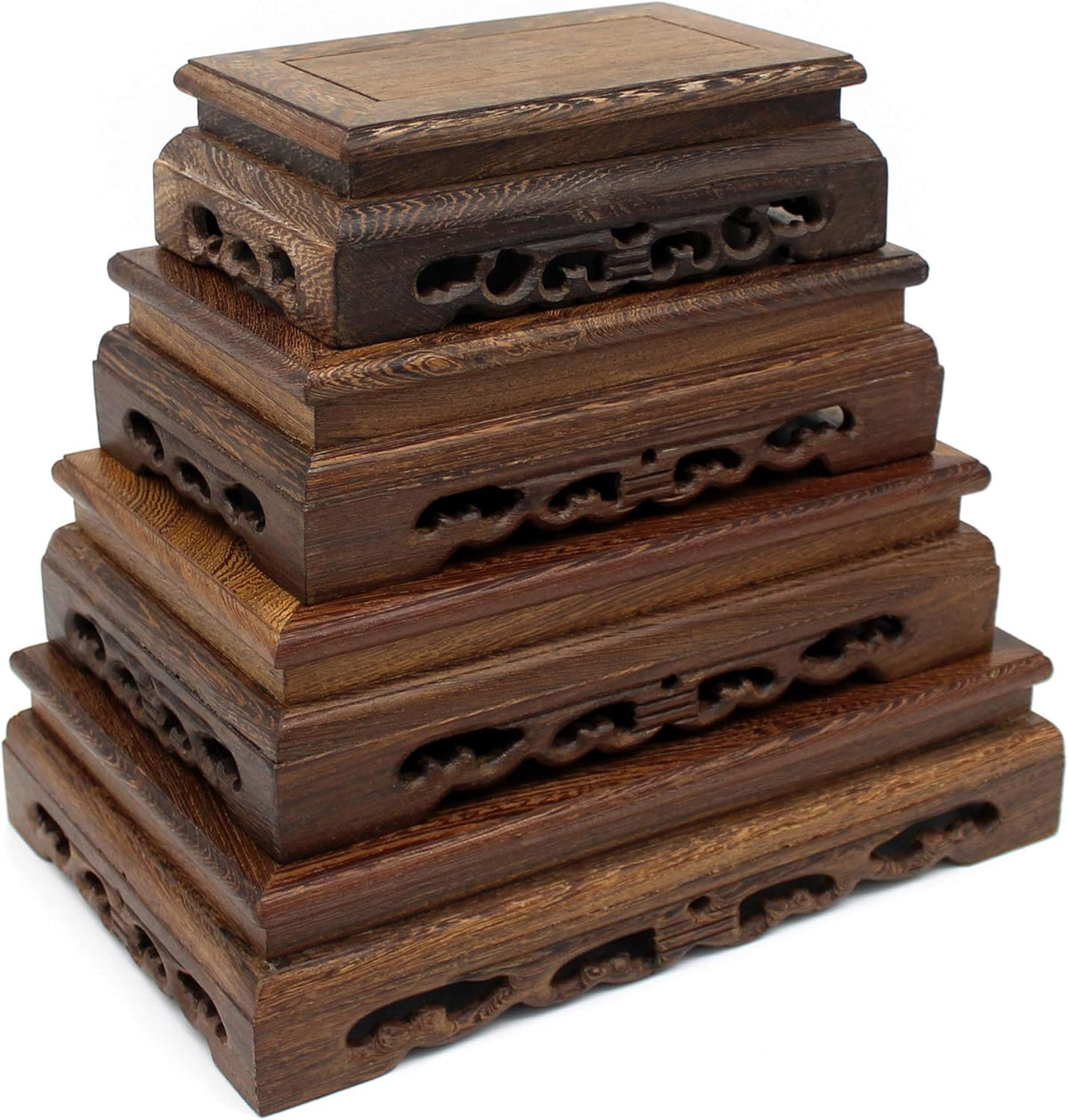CVHOMEDECO. Primitives Rustic Rosewood Rectangle Display Stand Vase Pot Base Fishbowl Pedestal Stand. (9-1/2 Inch)