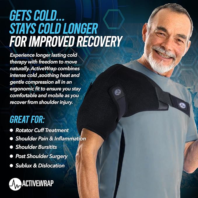 ActiveWrap Shoulder Ice Pack Wrap, with 2 Reusable Gel Packs for Shoulder Pain Relief, Rotator Cuff Cold Therapy, Adjustable Compression Straps, Post-Surgery Must-Have, Large/X-Large