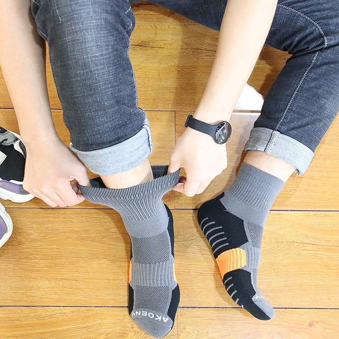 AKOENY Men's Performance Athletic Cushioned Quarter Ankle Socks (6 Pairs)