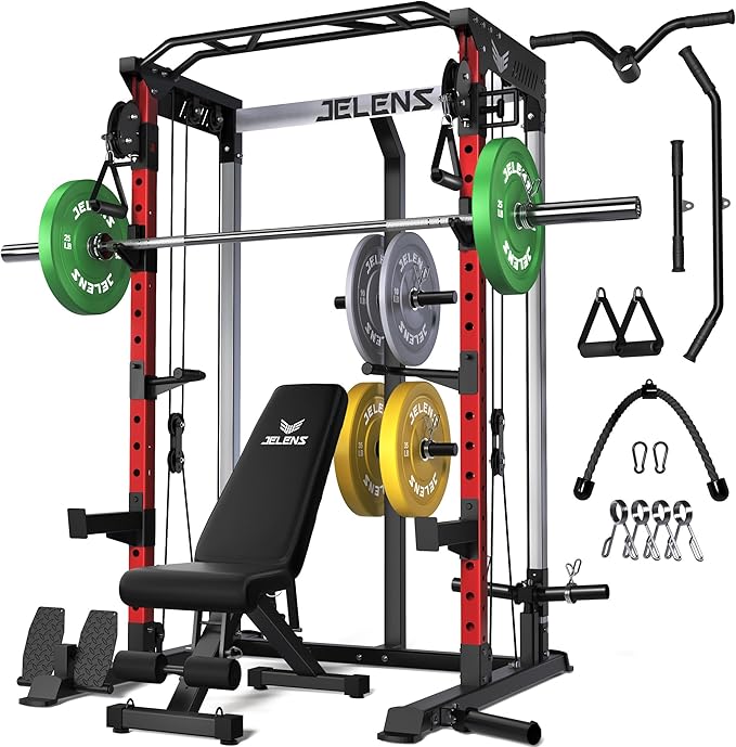 Power Cage, 2000LBS Multi-Function C21 Power Rack with Dual Pulley Cable Crossover System, All-in-One Squat Rack with More Training Attachments
