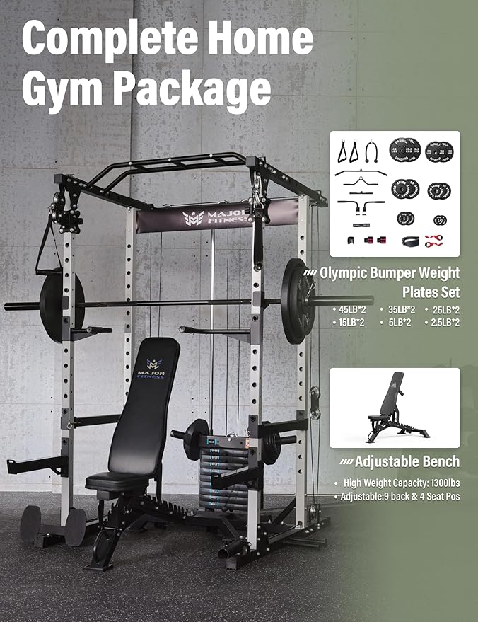 MAJOR FITNESS Drone1 Power Cage - Multi-Function Power Rack for Home Gym, Squat Rack, Cable Crossover System, for Strength Training, Heavy-Duty Steel Construction