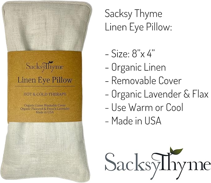 Organic Linen Eye Pillow - Lavender & Flaxseed for Relaxation, Yoga, Stress Relief - Microwavable Heating Pad & Cool Compress - Made in USA - Gifts for Meditation