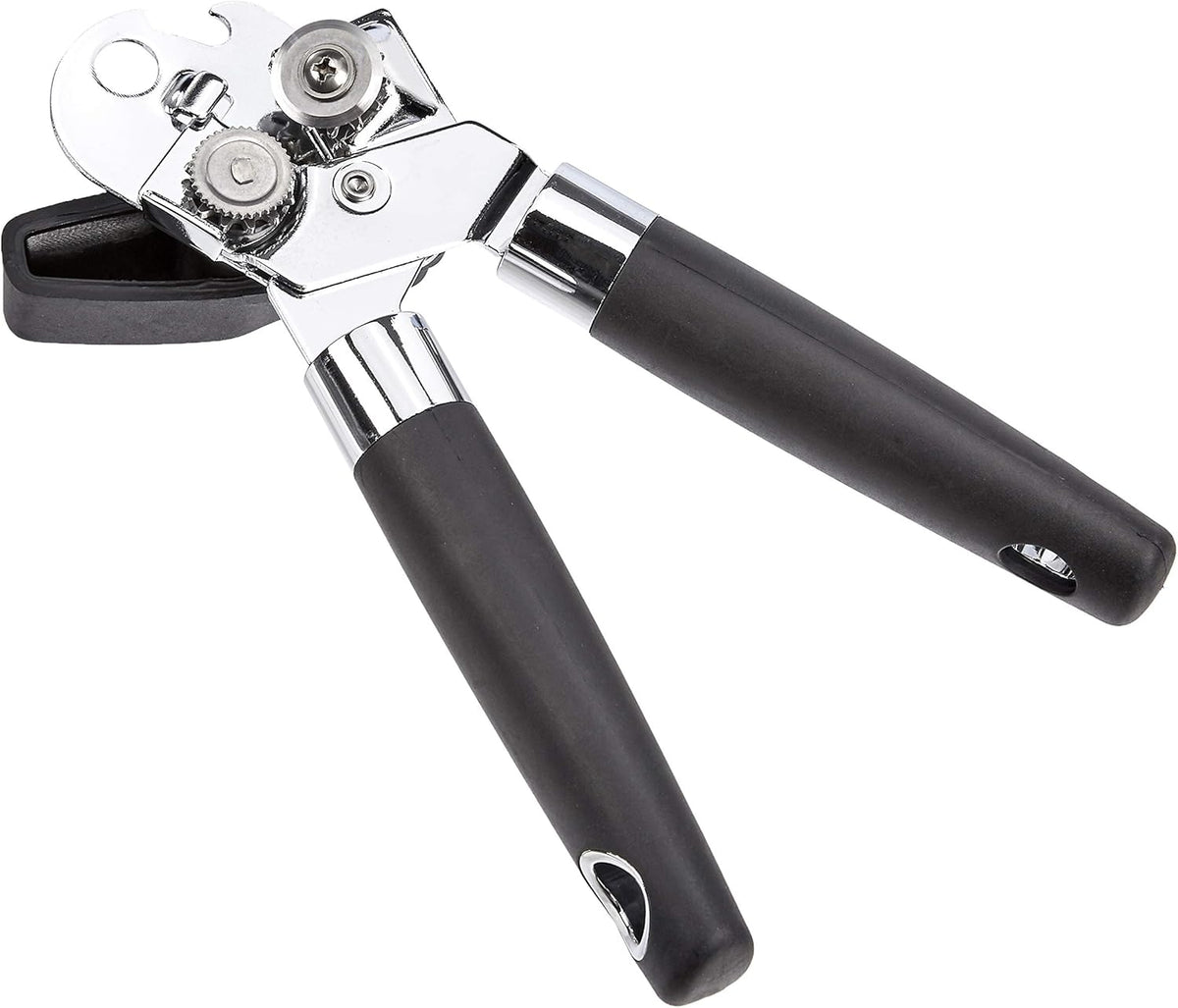 Amazon Basics Multi-function Manual Can Opener and Bottle Opener, 22 cm, Black Soft Grip Dual Handle