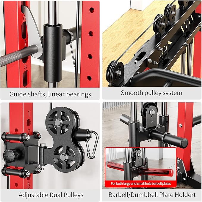 Smith Machine with Cable Crossover System, Multi-Function Power Cage Squat Rack for Home Gym, Power Rack and Packages Weight Sets.