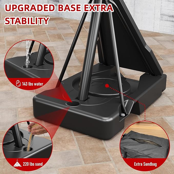 Basketball Hoop Outdoor with 44/54 Inch Shatterproof Backboard, 5.25-10FT Height Portable Basketball Hoop with Sandbag, Adjustable Basketball Goal System