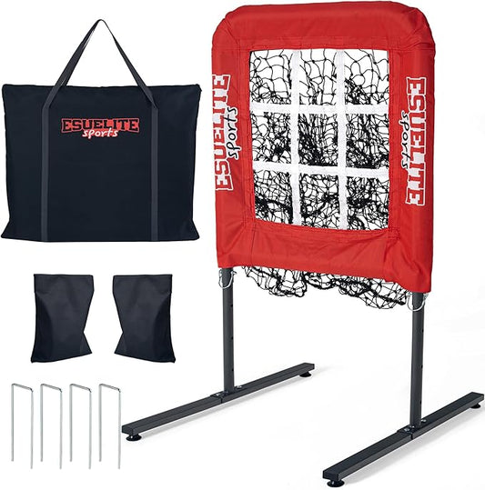 9 Hole Pitching Net with Strike Zone, Baseball Pitching Target, Softball Pitching Net, Portable Pitcher Training Equipment Height Adjustable