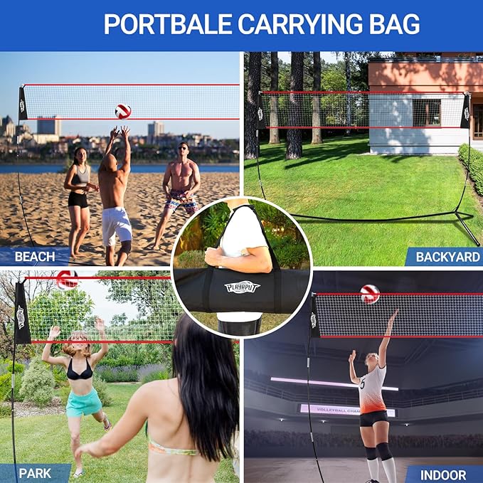 20FT Volleyball Training Net, Height Adjustable Volley Ball Nets for Hitting,Serving Spiking Practice,Portable Volleyball-Net for Beach Indoor Outdoor Bacyard| with Carryingbag & Sandbags
